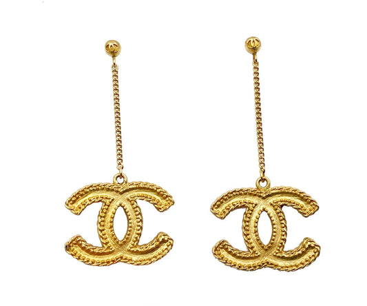 Chanel Classic Gold CC Dangle Piercing Earrings
