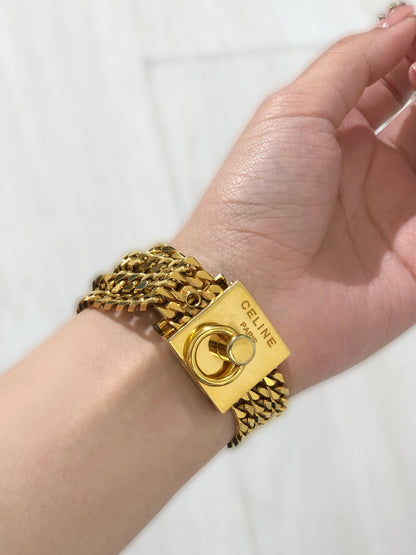 CELINE Gancini Chain Bracelet Gold Vintage fz5t3e