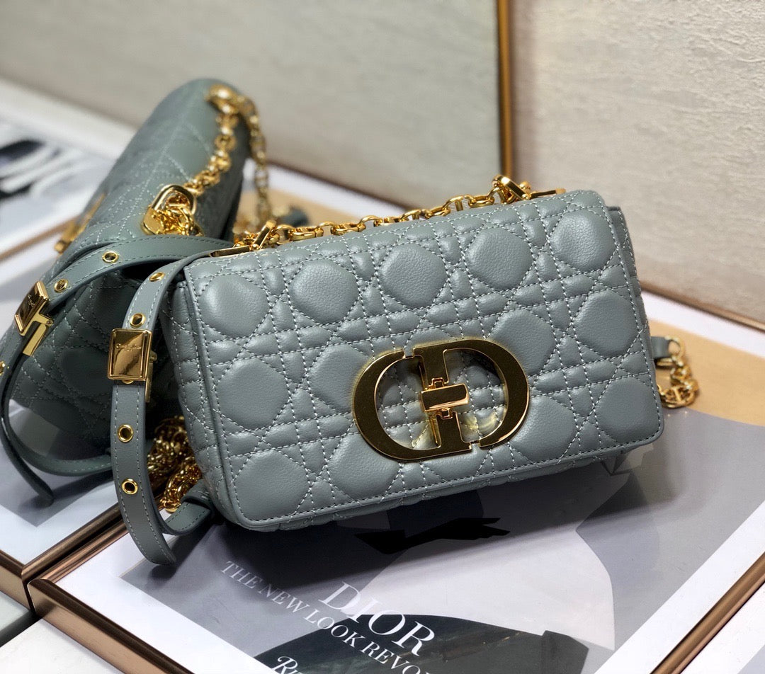 Gray Supple Cannage Calfskin Small Caro Bag Leather Shoulder Bag for Women