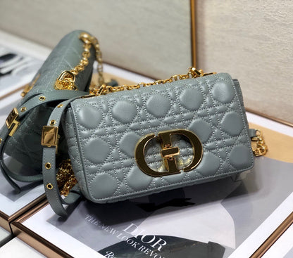 Gray Supple Cannage Calfskin Small Caro Bag Leather Shoulder Bag for Women