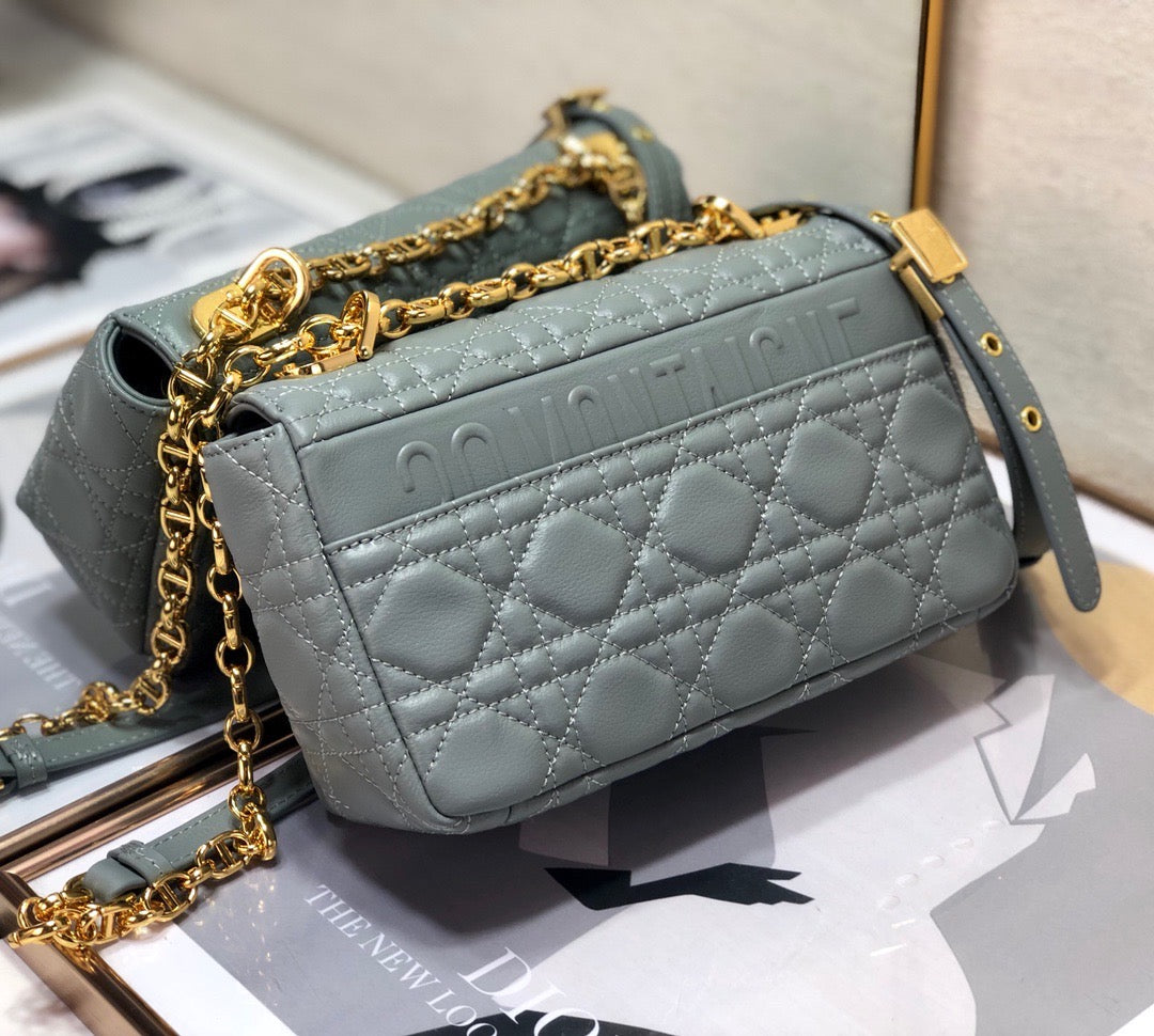 Gray Supple Cannage Calfskin Small Caro Bag Leather Shoulder Bag for Women