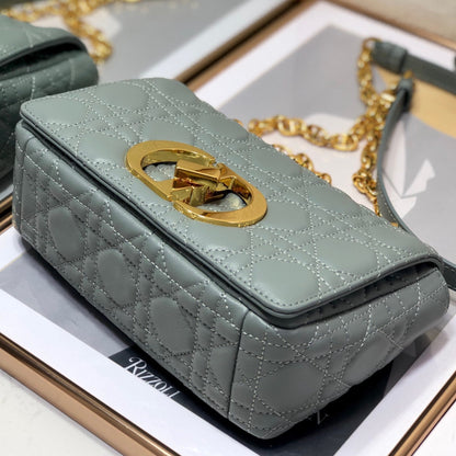 Gray Supple Cannage Calfskin Small Caro Bag Leather Shoulder Bag for Women