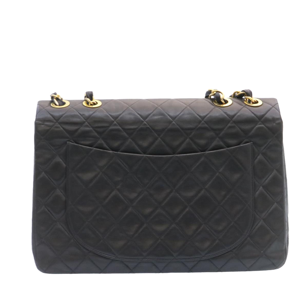 Chanel Big Matelasse New Chain Shoulder Bag Lamb Skin Black Gold Auth amgA