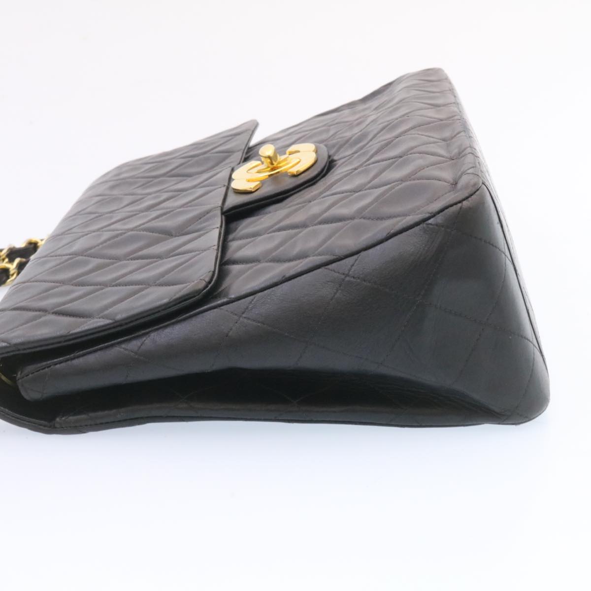 Chanel Big Matelasse New Chain Shoulder Bag Lamb Skin Black Gold Auth amgA