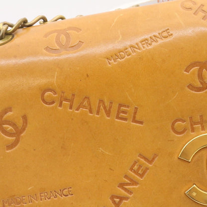 CHANEL Raffia Chain Flap Shoulder Bag Leather Beige CC Auth am1414gA