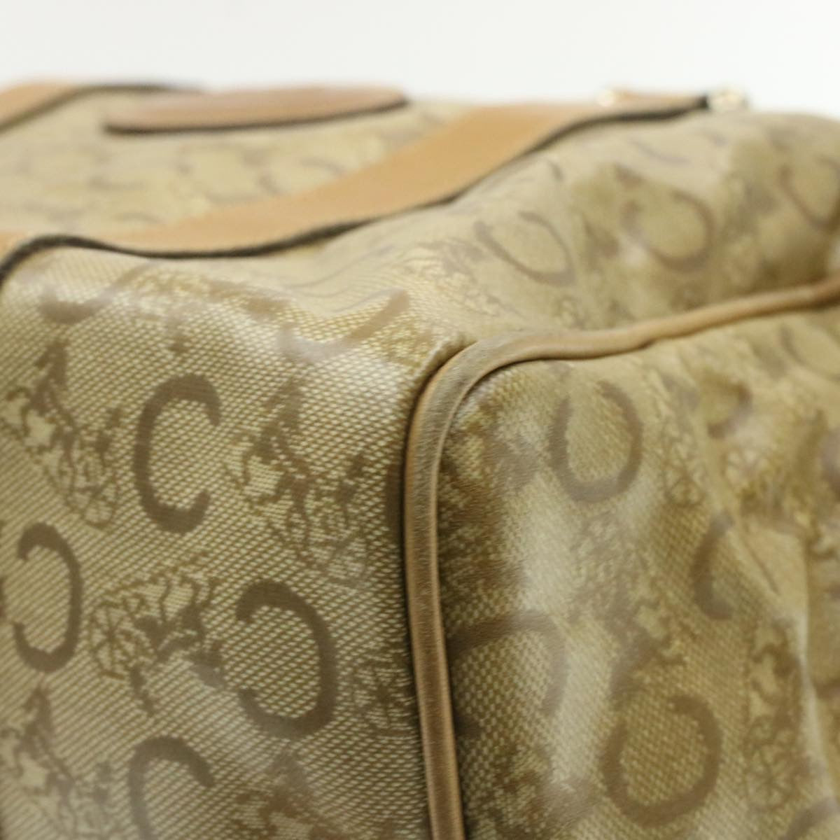 Celine C Macadam Horse Carriage Hand Bag PVC Leather Beige  am177g