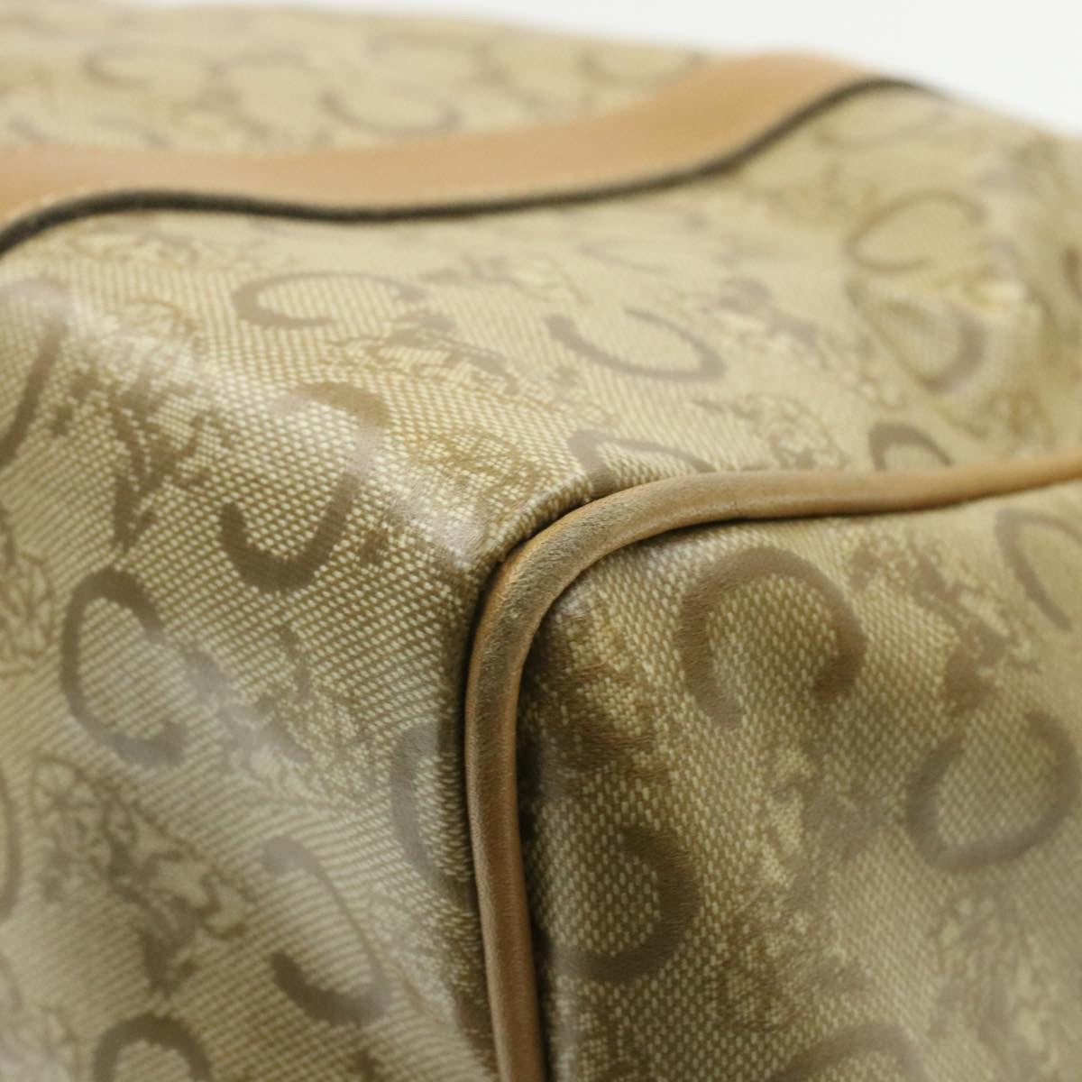 Celine C Macadam Horse Carriage Hand Bag PVC Leather Beige  am177g