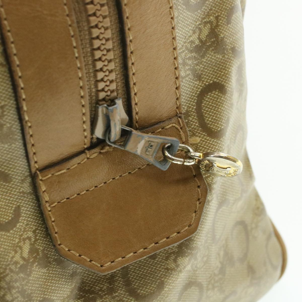 Celine C Macadam Horse Carriage Hand Bag PVC Leather Beige  am177g
