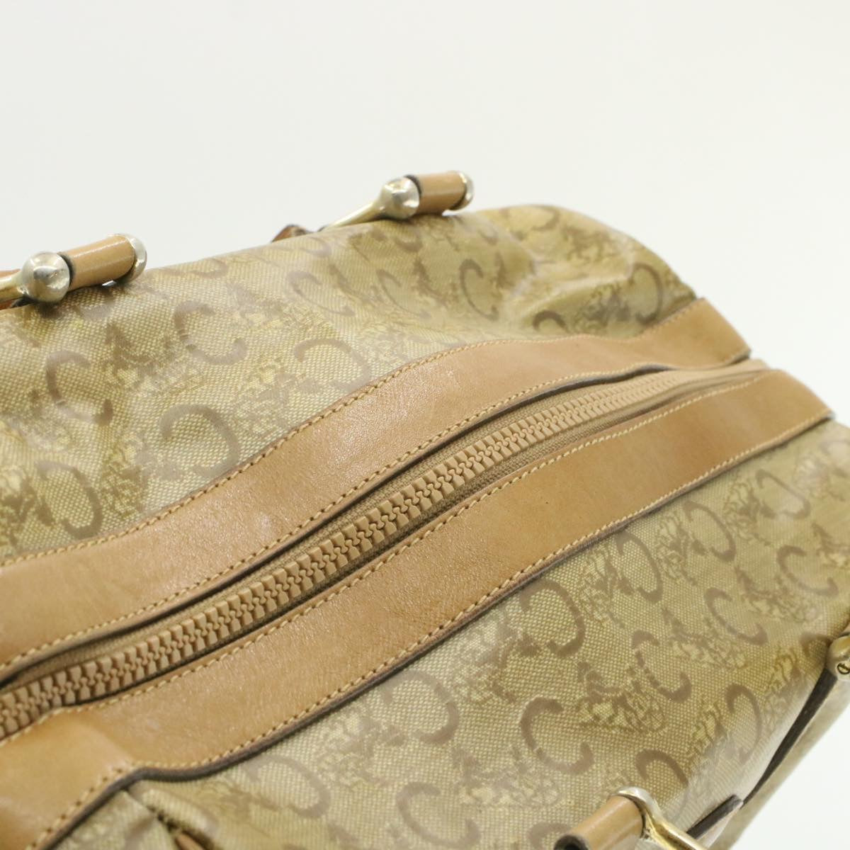 Celine C Macadam Horse Carriage Hand Bag PVC Leather Beige  am177g