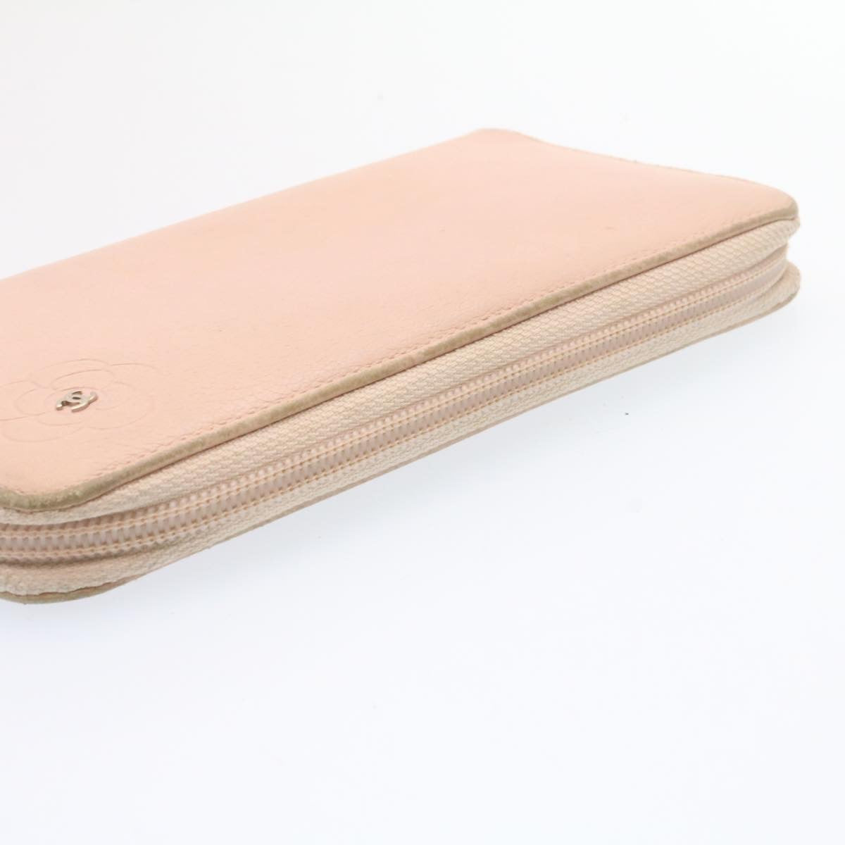 CHANEL Camelia Zip Around Wallet Leather Pink CC Auth am1797g