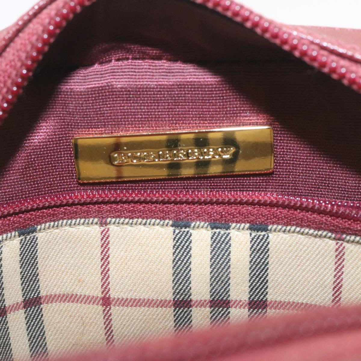 Burberry Nova Check Hand Bag Leather Red Auth am1913g