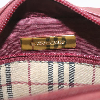 Burberry Nova Check Hand Bag Leather Red Auth am1913g
