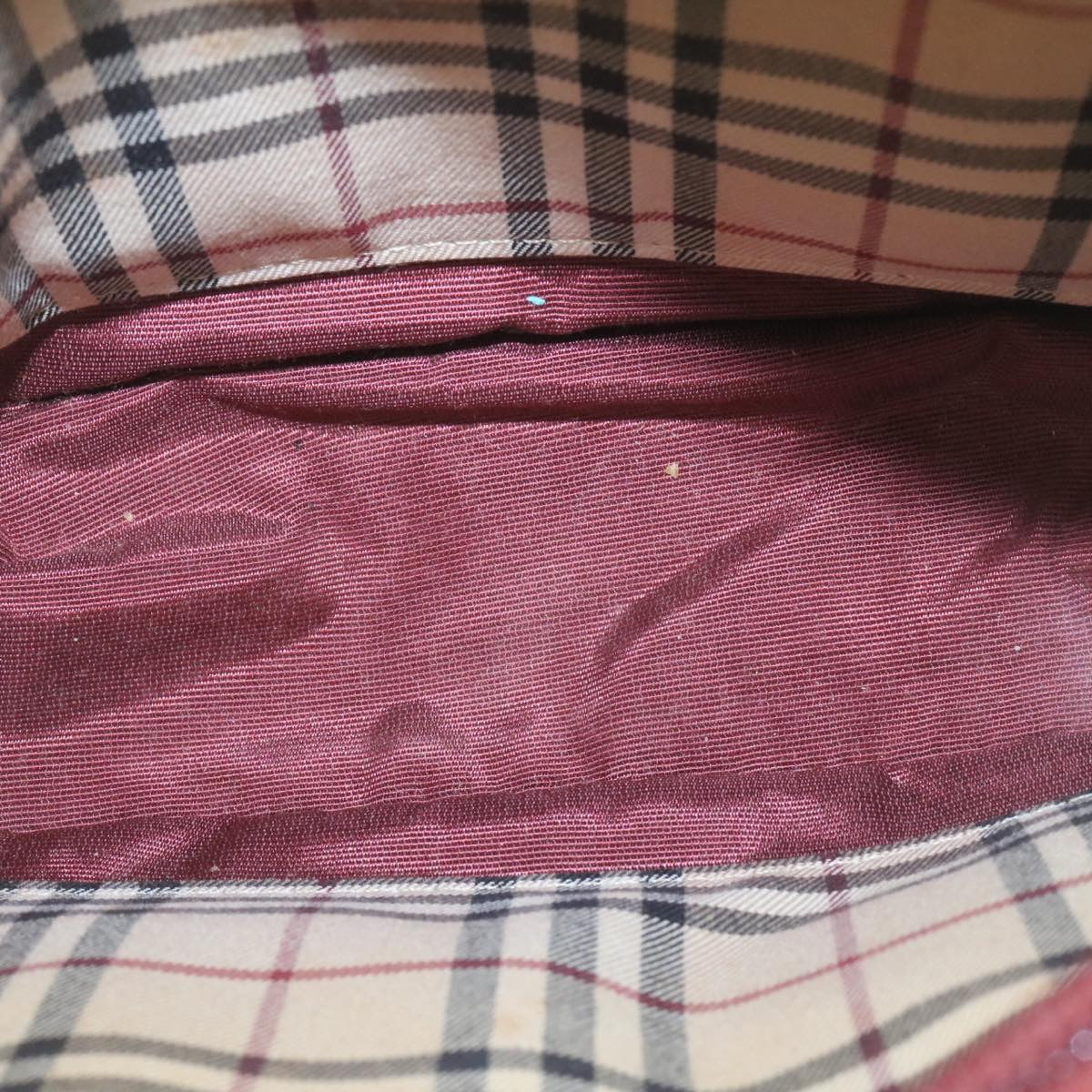 Burberry Nova Check Hand Bag Leather Red Auth am1913g
