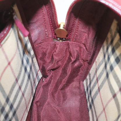 Burberry Nova Check Hand Bag Leather Red Auth am1913g