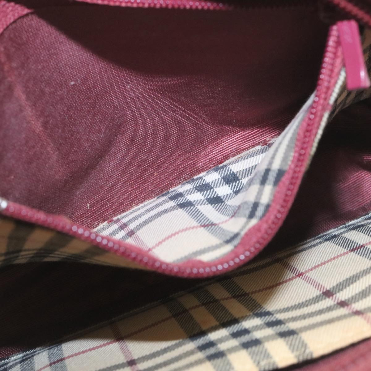 Burberry Nova Check Hand Bag Leather Red Auth am1913g