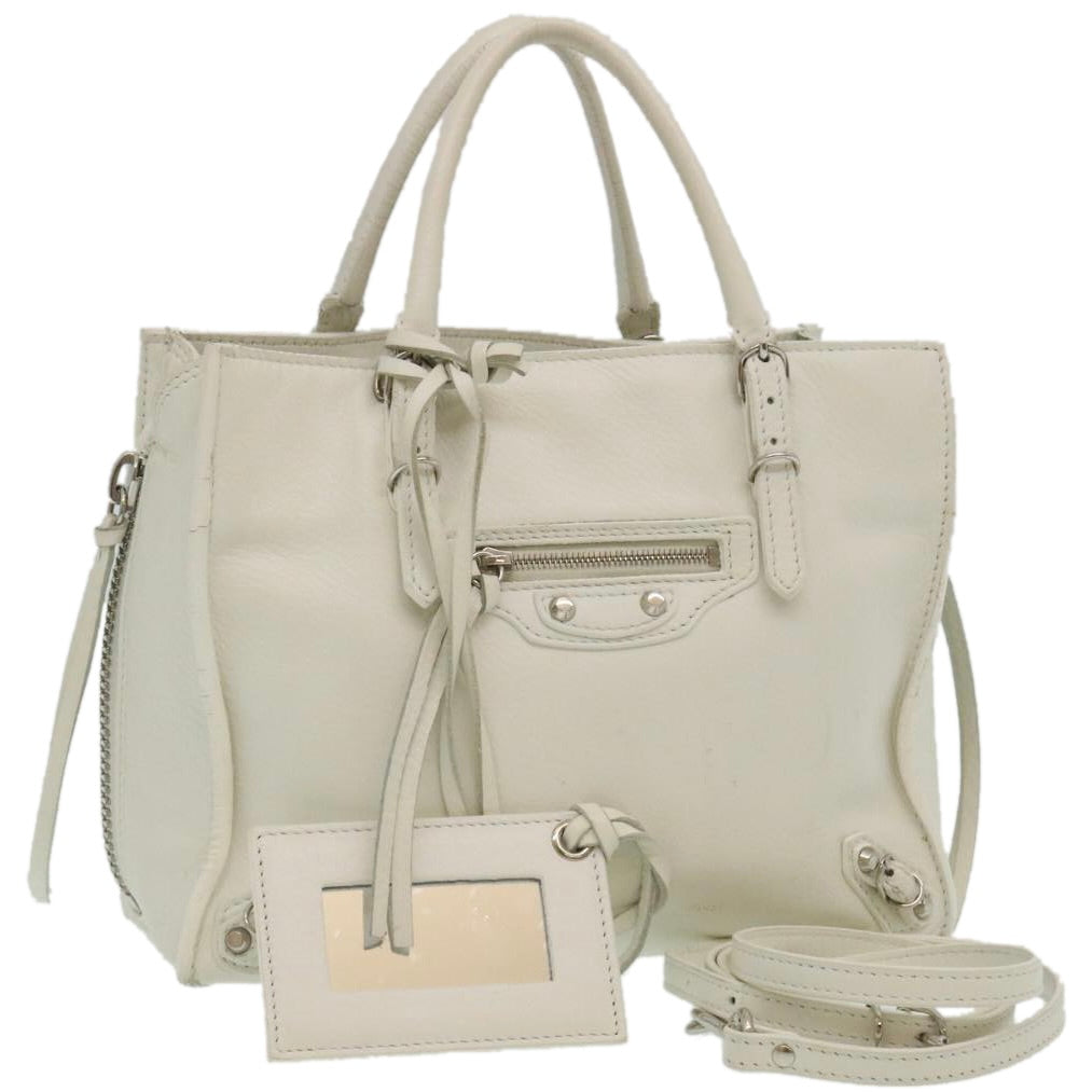 Balenciaga 2Way Shoulder Bag Hand Bag Leather White Auth am2305g