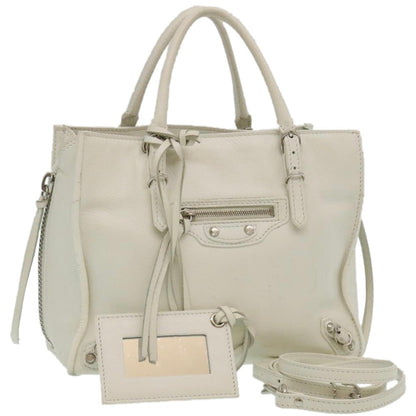 Balenciaga 2Way Shoulder Bag Hand Bag Leather White Auth am2305g