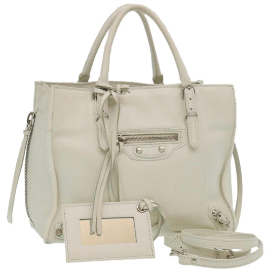 Balenciaga 2Way Shoulder Bag Hand Bag Leather White Auth am2305g