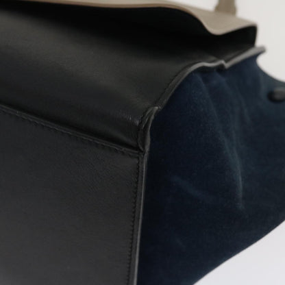 Celine Hand Bag Leather Suede Gray Navy  am2375g