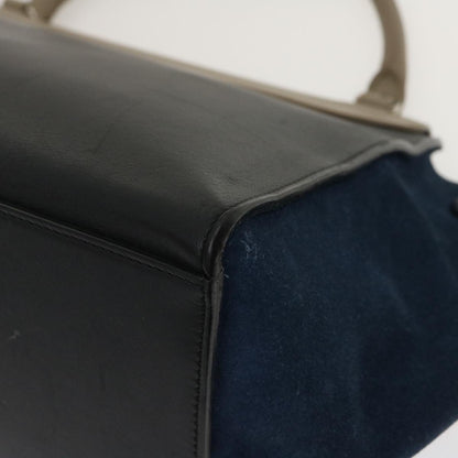 Celine Hand Bag Leather Suede Gray Navy  am2375g