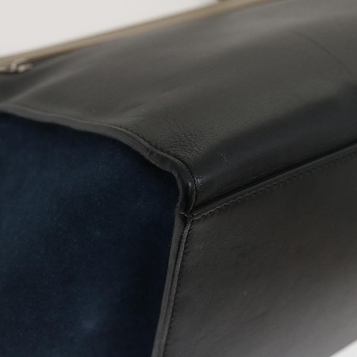 Celine Hand Bag Leather Suede Gray Navy  am2375g
