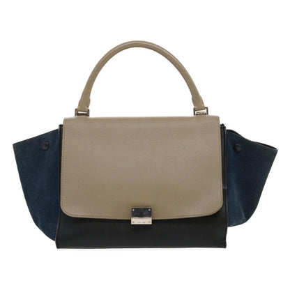 Celine Hand Bag Leather Suede Gray Navy  am2375g