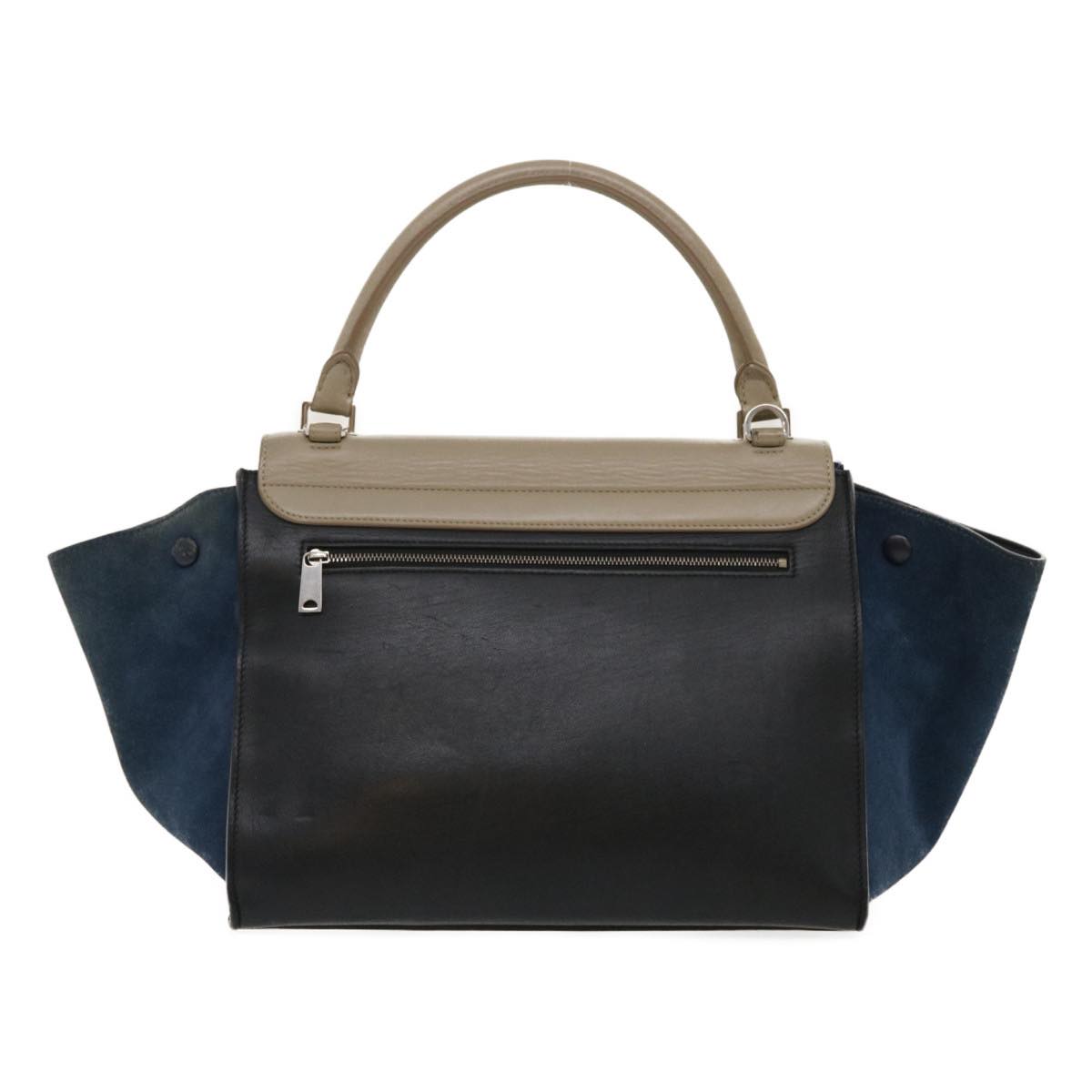 Celine Hand Bag Leather Suede Gray Navy  am2375g
