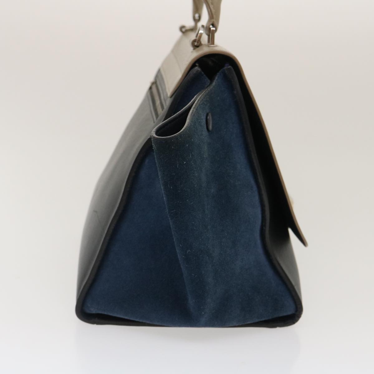 Celine Hand Bag Leather Suede Gray Navy  am2375g