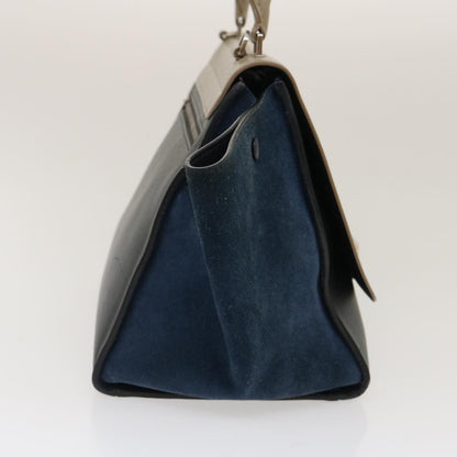 Celine Hand Bag Leather Suede Gray Navy  am2375g
