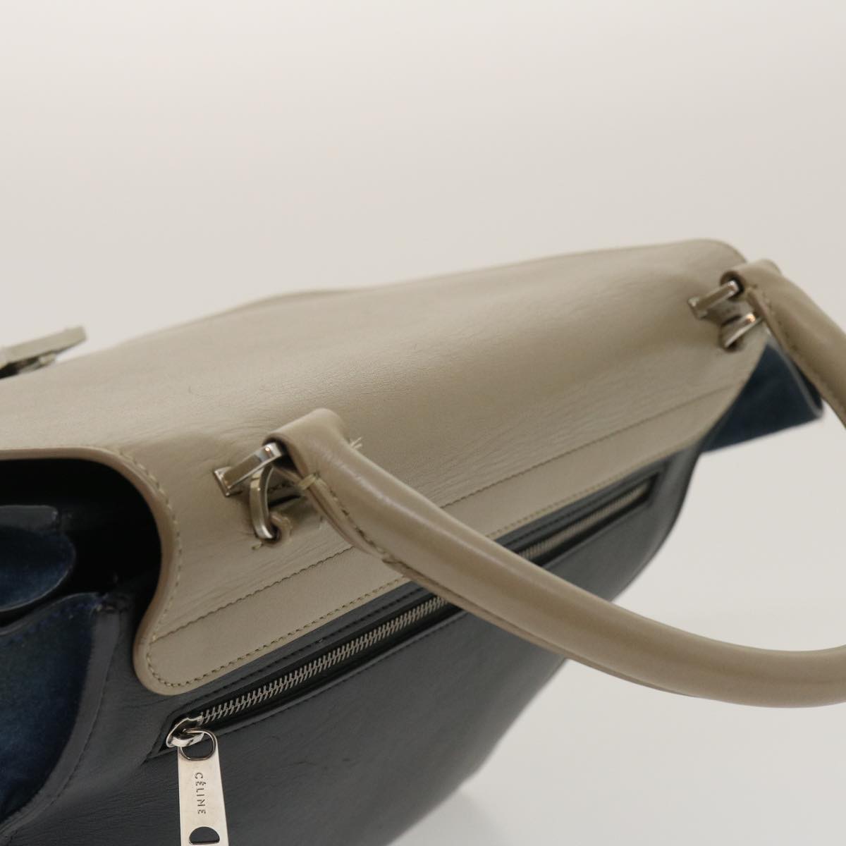 Celine Hand Bag Leather Suede Gray Navy  am2375g