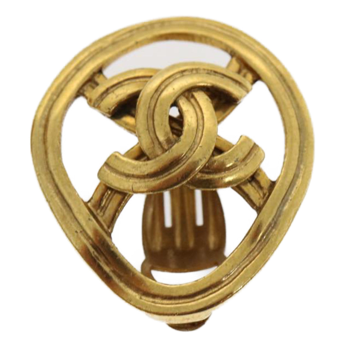 Chanel COCO Mark Clip-on Earring Gold Tone CC Auth amgA