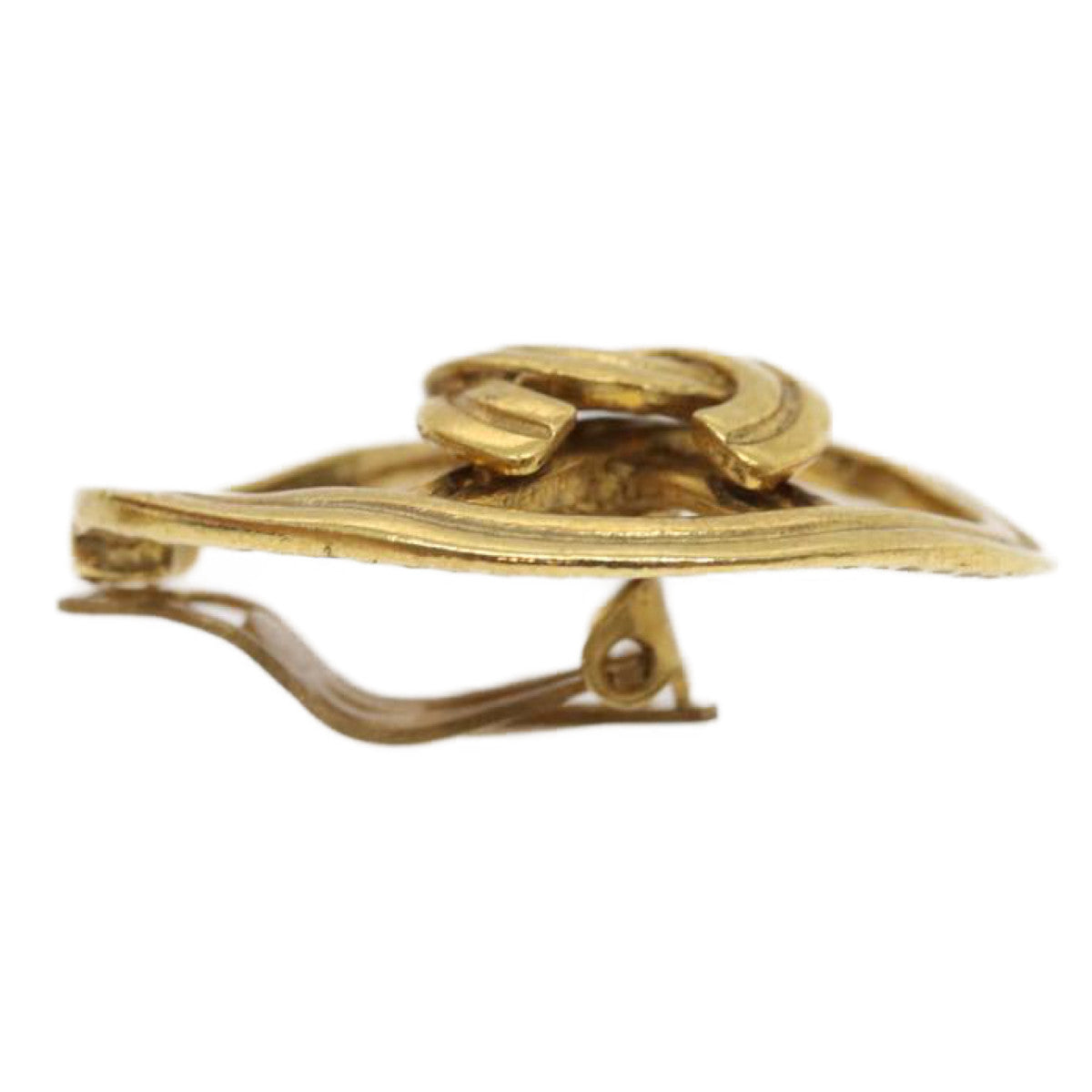 Chanel COCO Mark Clip-on Earring Gold Tone CC Auth amgA