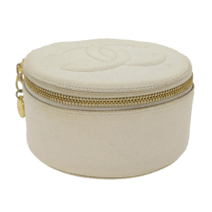 CHANEL Accessory Case Caviar Skin White CC   am2700gA