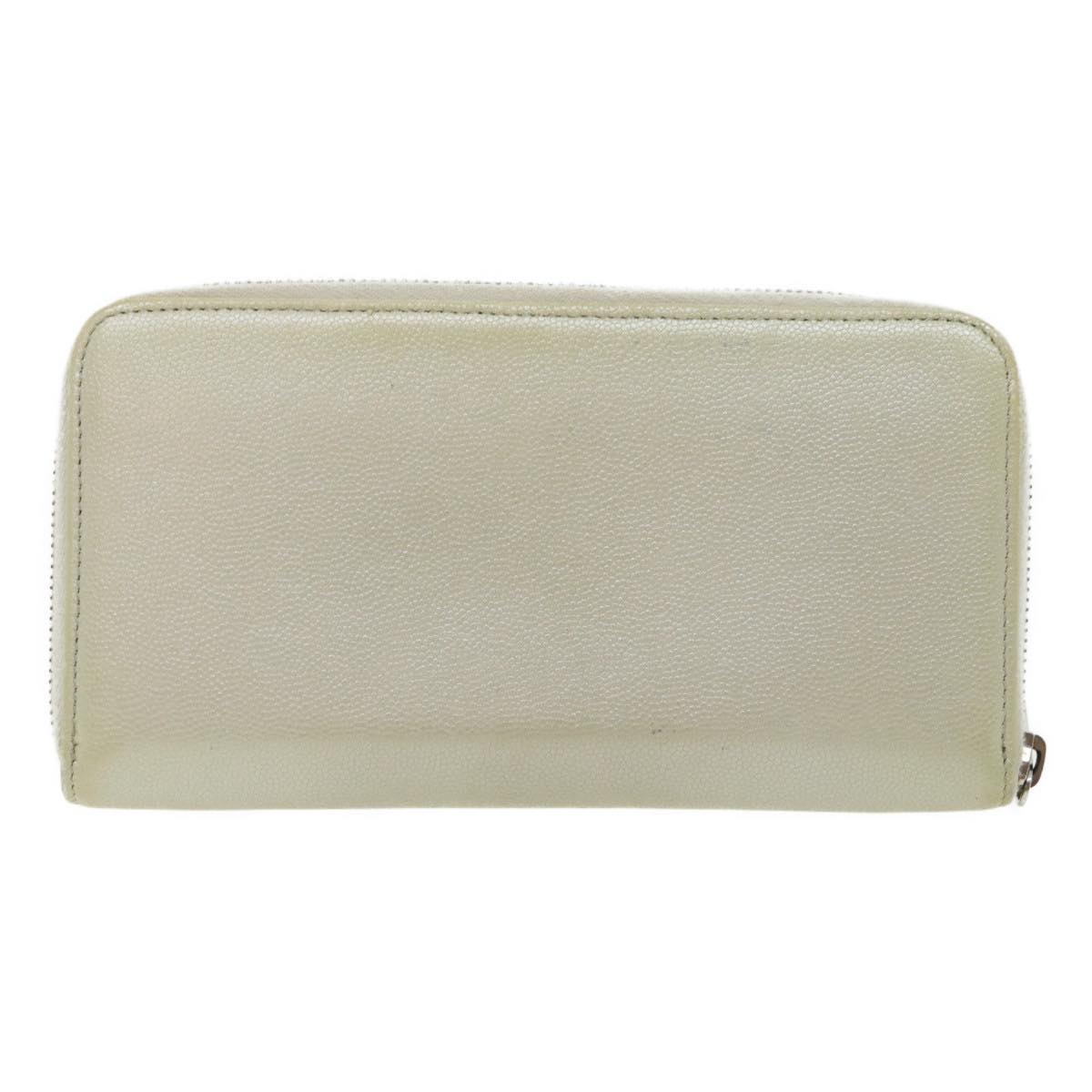 Chanel Caviar Skin Long Wallet Leather Silver CC Auth amg