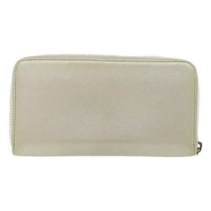 Chanel Caviar Skin Long Wallet Leather Silver CC Auth amg