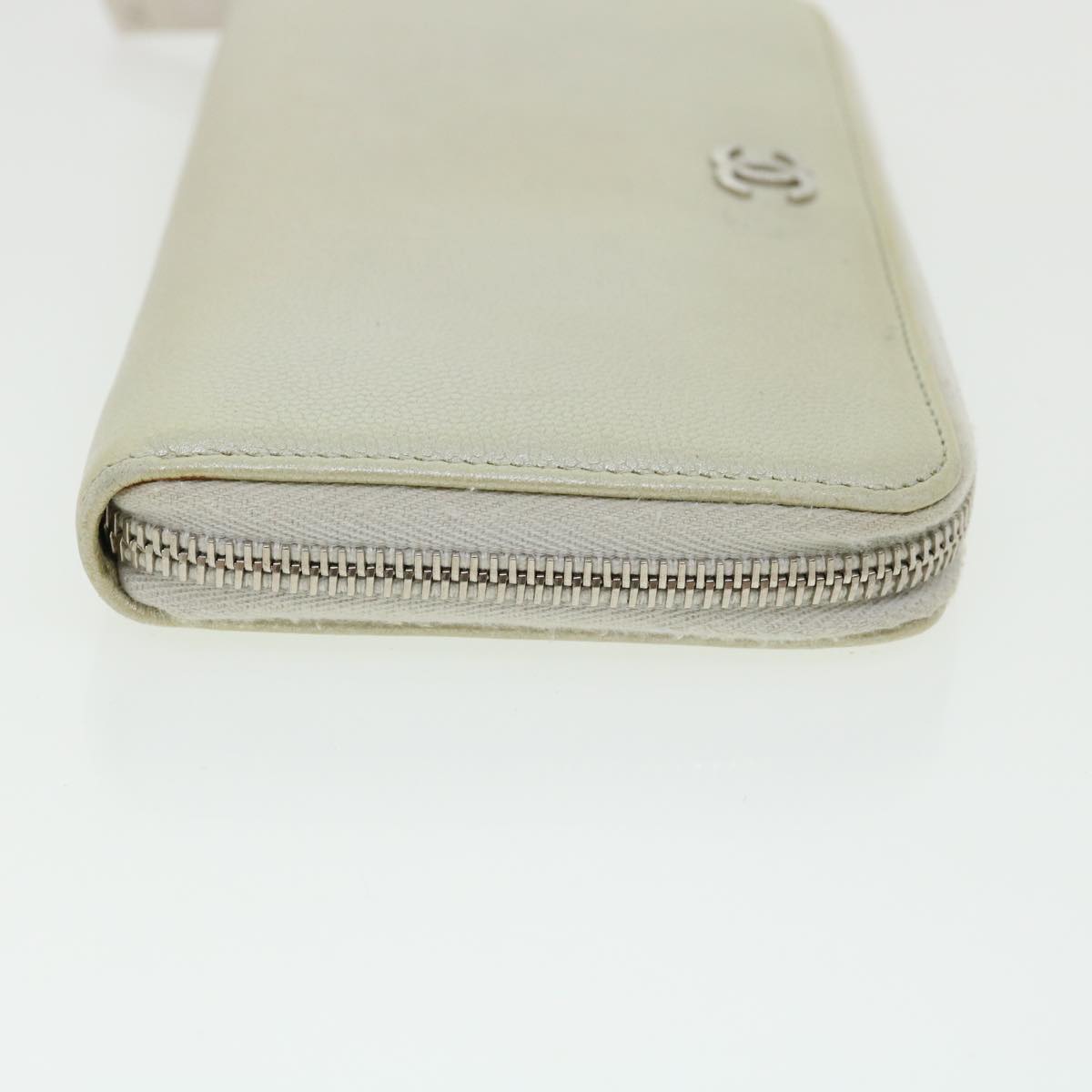 Chanel Caviar Skin Long Wallet Leather Silver CC Auth amg