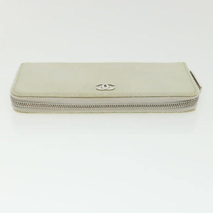 Chanel Caviar Skin Long Wallet Leather Silver CC Auth amg