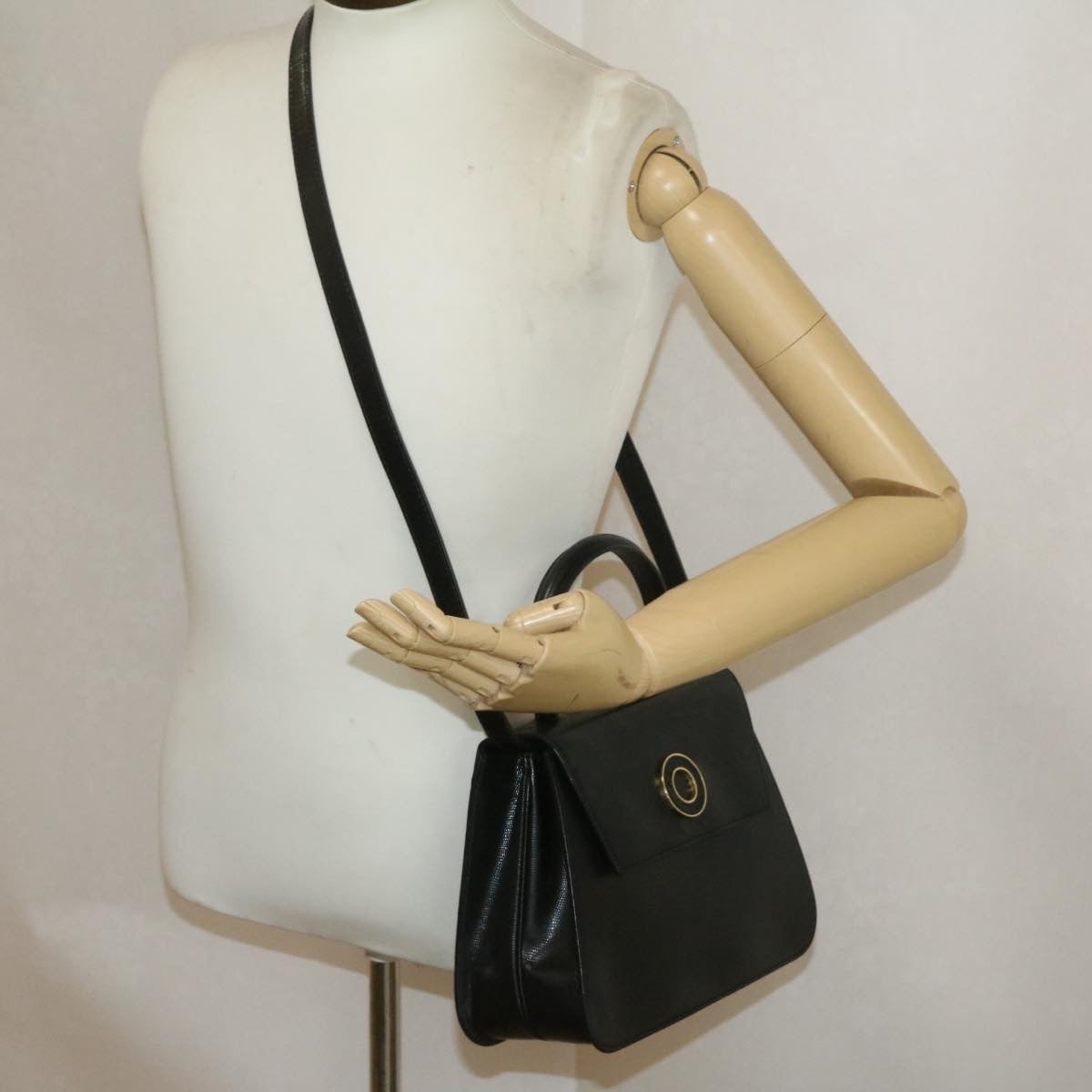 Celine Hand Bag Leather 2Way Black  am376g