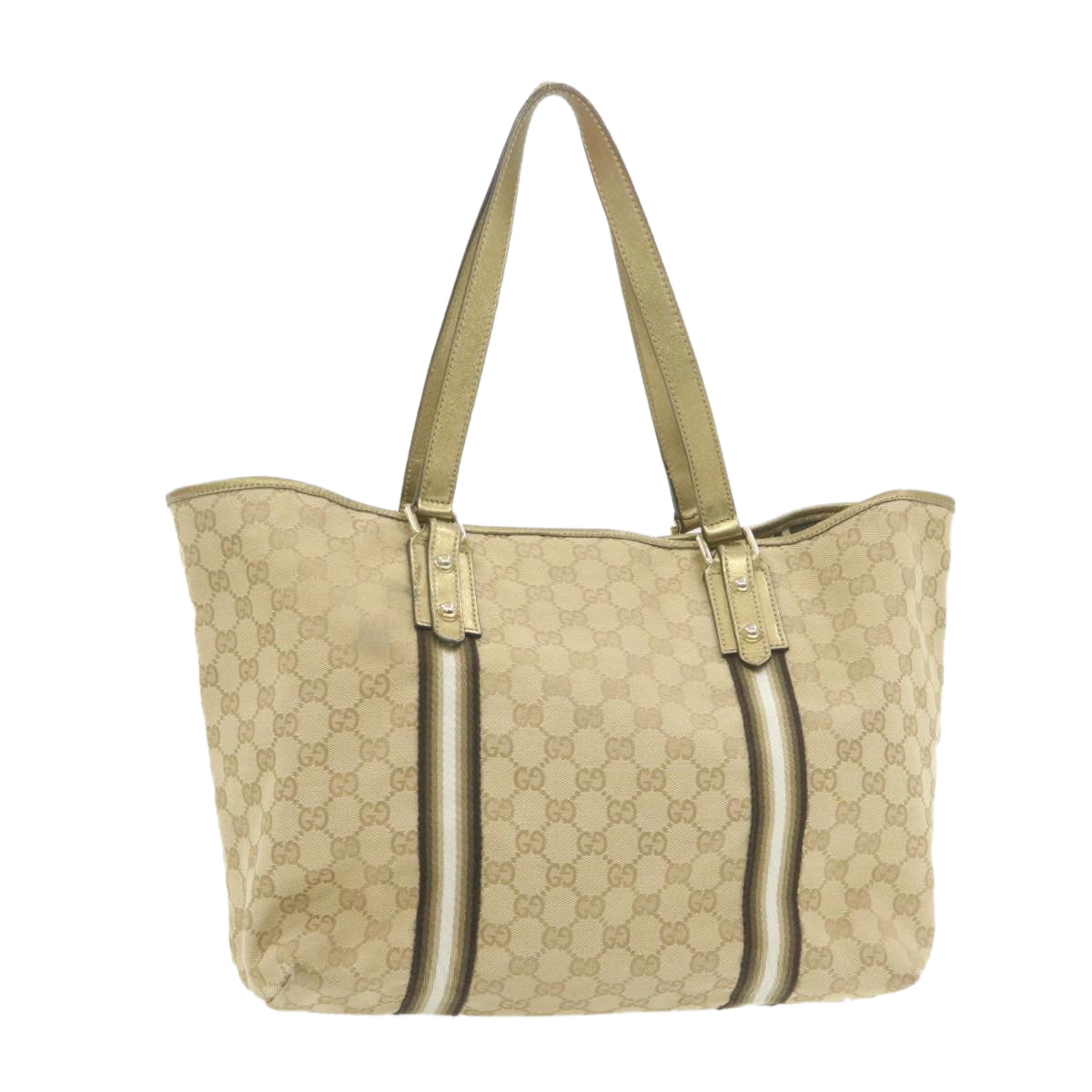 GUCCI Sherry Line GG Canvas Tote Bag Canvas Beige Gold Brown 139260  am626g