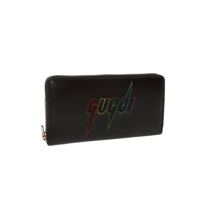 Gucci Black Leather Rainbow Blade Lightning Logo Long Wallet 597677