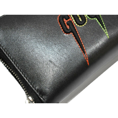 Gucci Black Leather Rainbow Blade Lightning Logo Long Wallet 597677