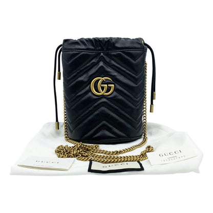 Gucci Bucket Marmont Gg 2.0 Mini Black Leather Shoulder Bag
