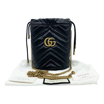 Gucci Bucket Marmont Gg 2.0 Mini Black Leather Shoulder Bag
