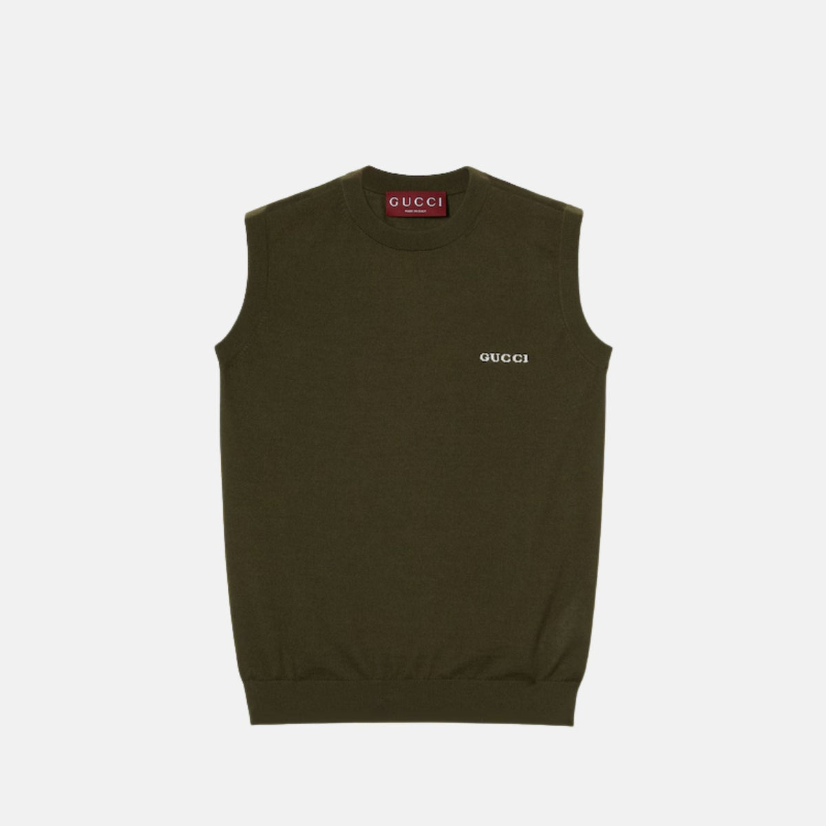 Gucci Cashmere Silk Sleeveless Top, Green, Front