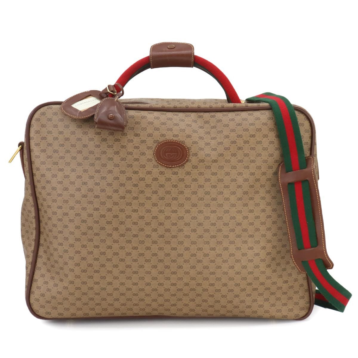 GUCCI GG Plus Boston Shoulder Bag PVC Leather Beige Brown Sherry Line 90256266
