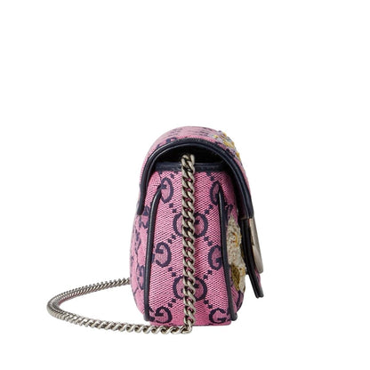 GG Marmont Pink Embroidery Super Mini Bag