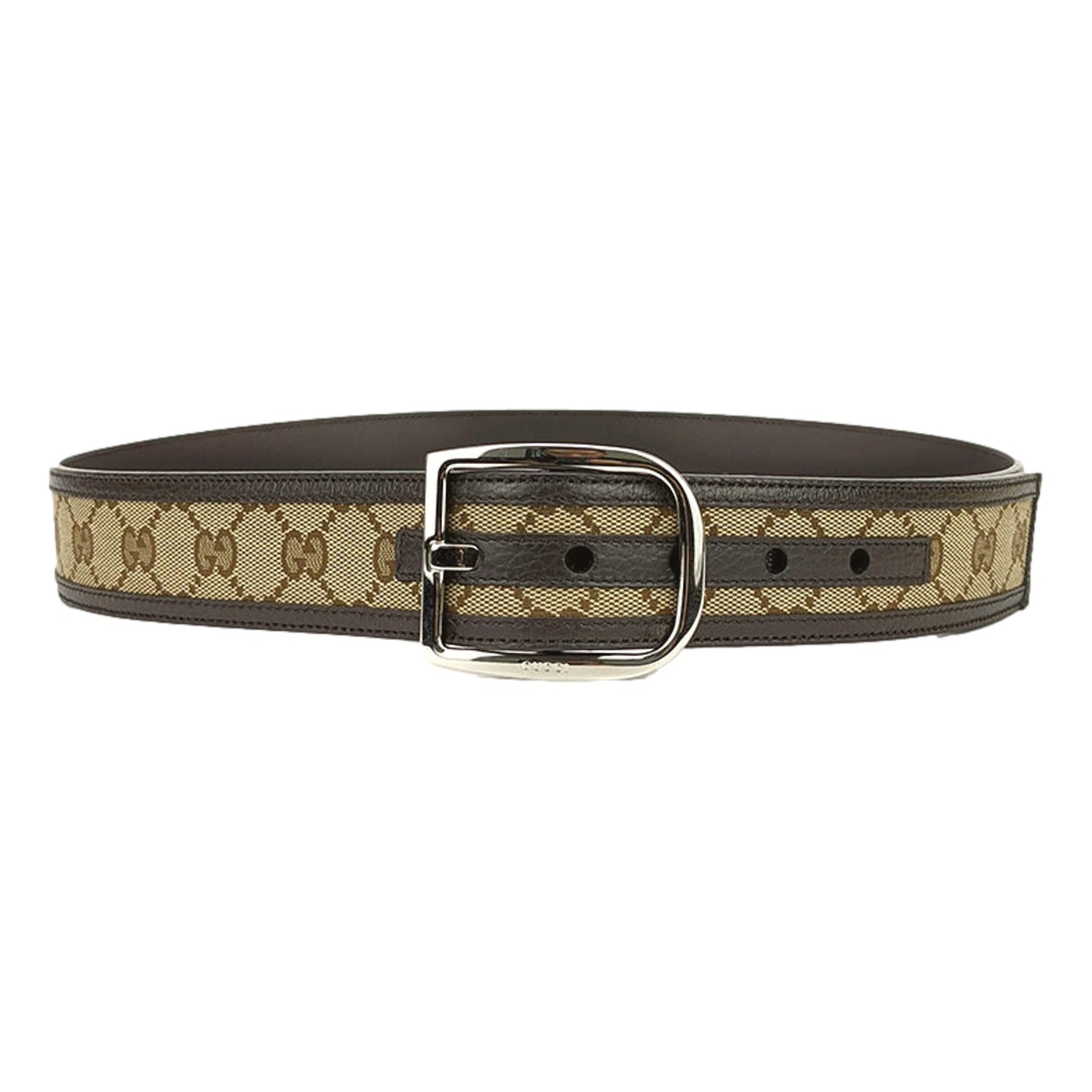 Gucci Mens Guccisssima Brown and Beige Canvas Leather Trim Belt Size 100/40