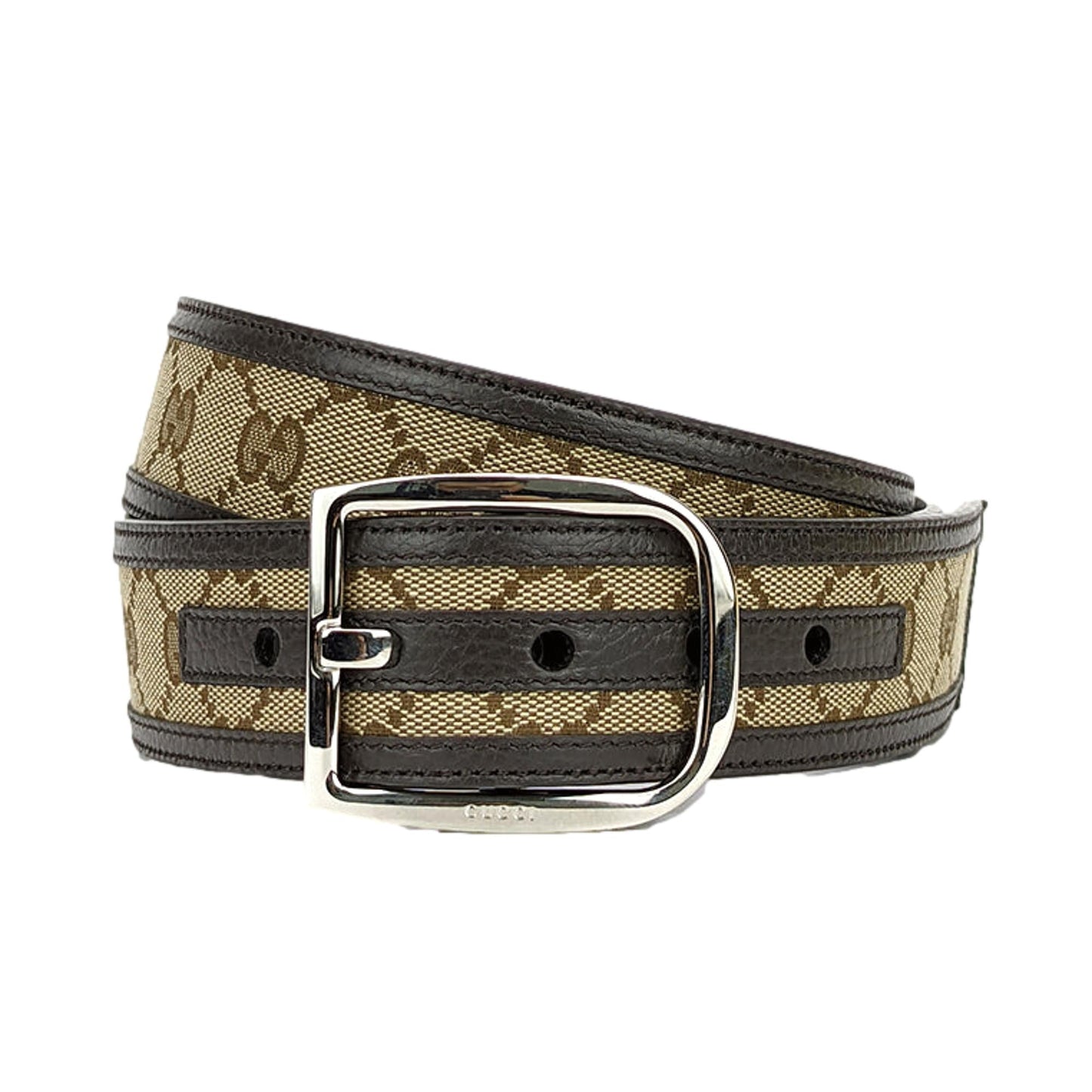 Gucci Mens Guccisssima Brown and Beige Canvas Leather Trim Belt Size 100/40