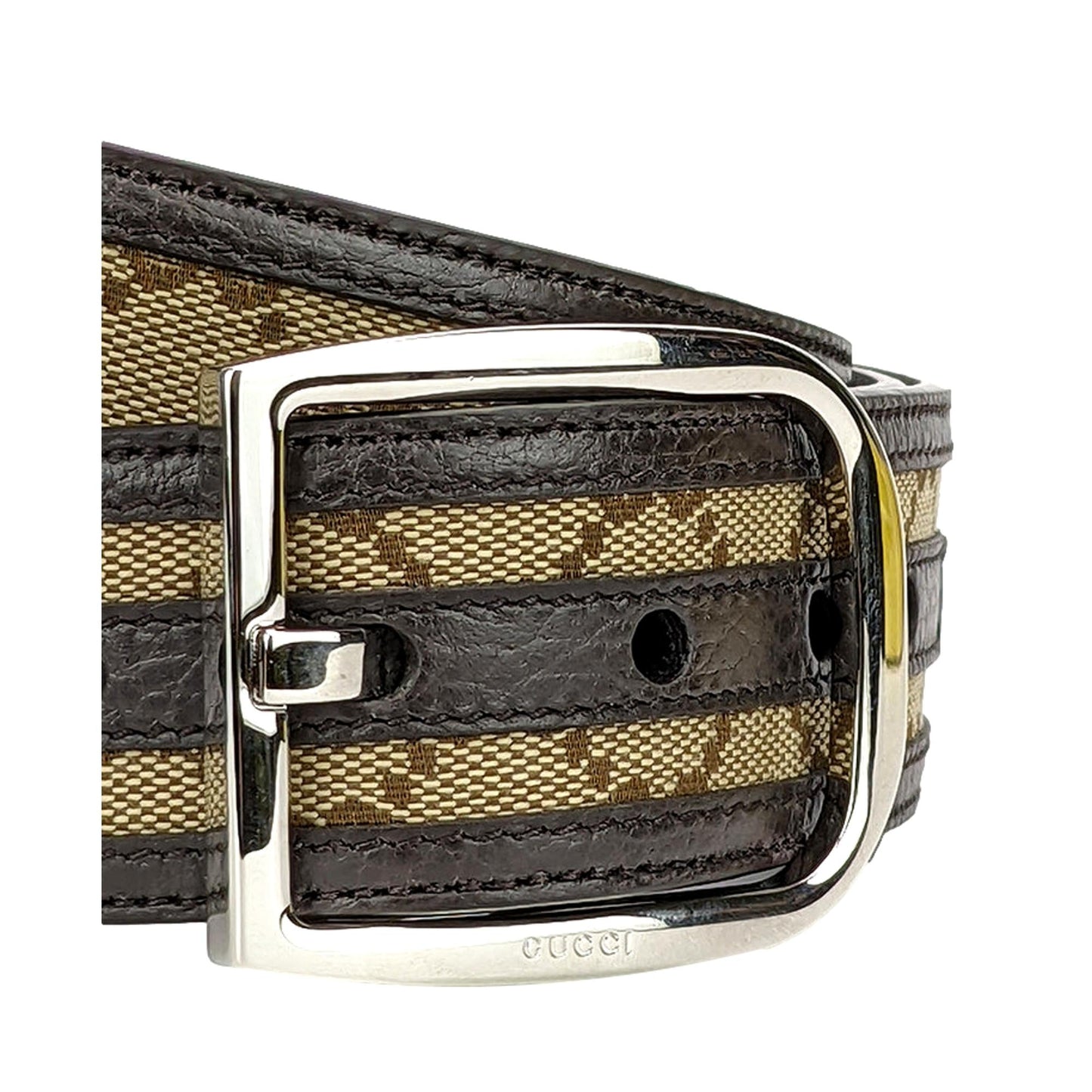 Gucci Mens Guccisssima Brown and Beige Canvas Leather Trim Belt Size 100/40