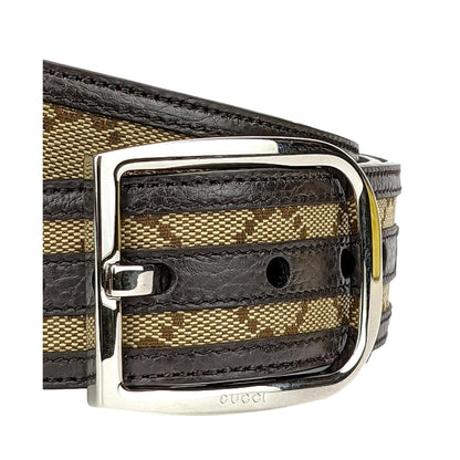 Gucci Mens Guccisssima Brown and Beige Canvas Leather Trim Belt Size 100/40